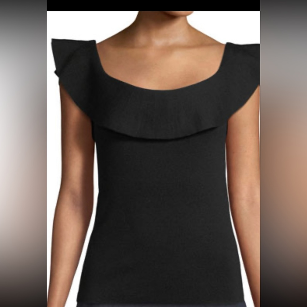 ELIE TAHARI Shaelynn Ruffled-Trim Sleeveless Sweater